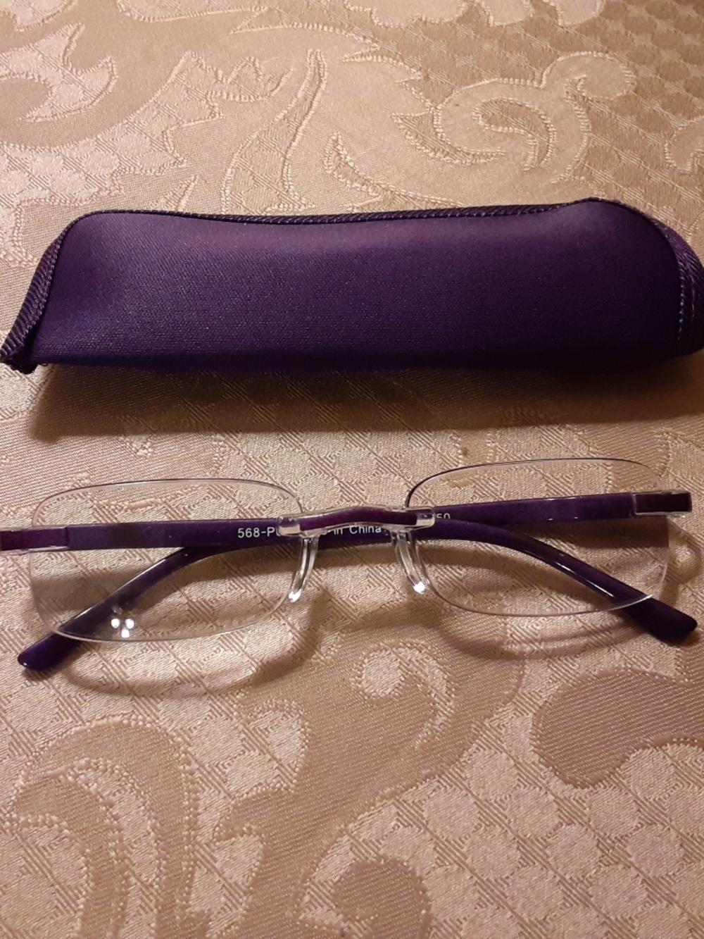 Purple Minimalist Rimless Reading Glasses +2.50 & Case